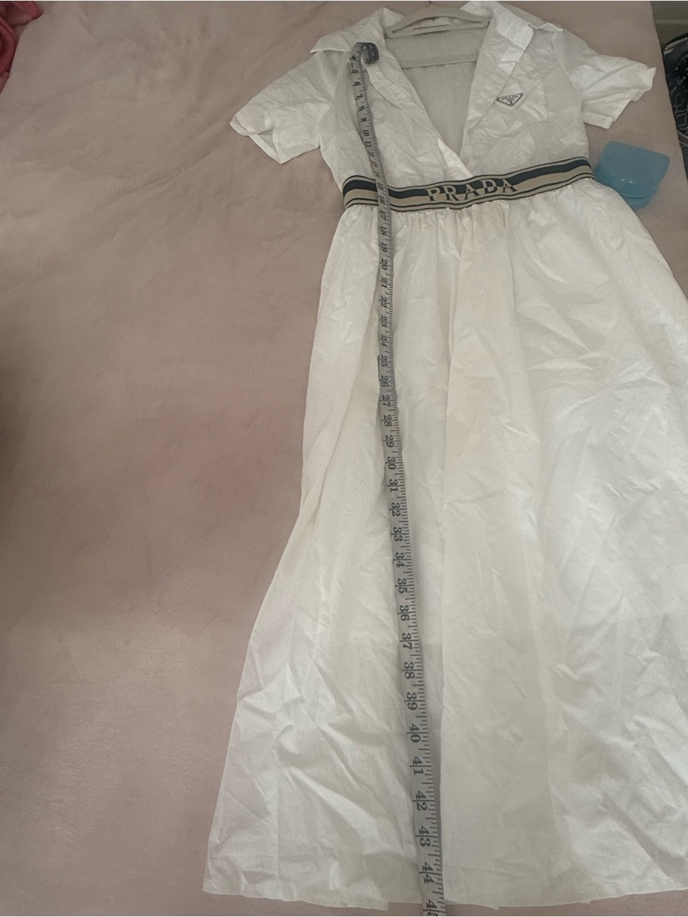 Prada White Midi Shirt Dress with Logo Waistband - Picture 7 of 7